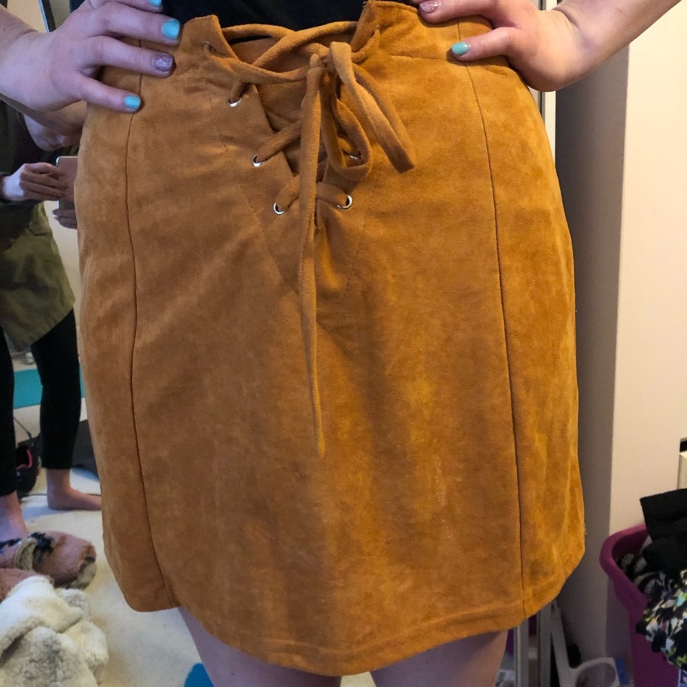 Suede orange tie up skirt